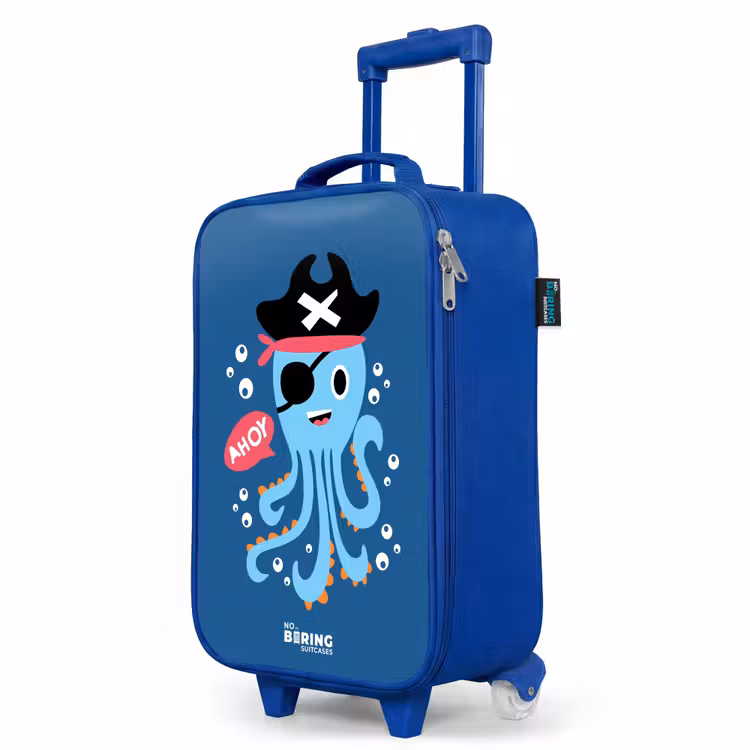 Piraten octopus met een hoed Kinderkoffer - Blauw klein -productfoto_schuin