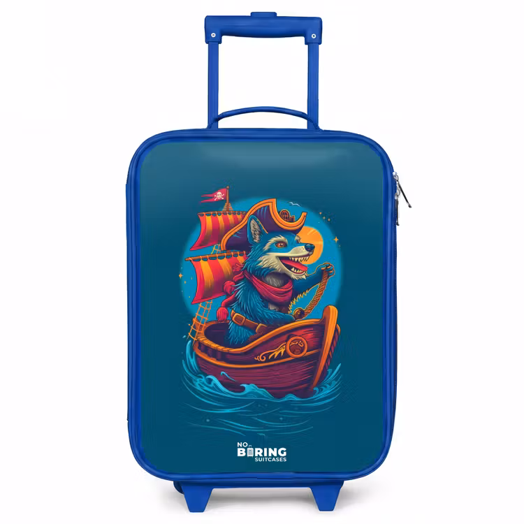 Piraten wasbeer op een boot Kinderkoffer - Blauw klein -3d