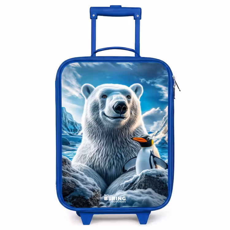IJsbeer en pinguïn in besneeuwd berglandschap Kinderkoffer - Blauw klein -3d