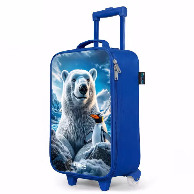 IJsbeer en pinguïn in besneeuwd berglandschap Kinderkoffer - Blauw klein -productfoto_schuin