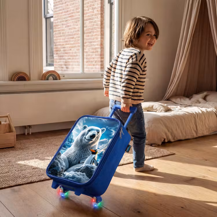 IJsbeer en pinguïn in besneeuwd berglandschap Kinderkoffer - Blauw klein -sfeer1