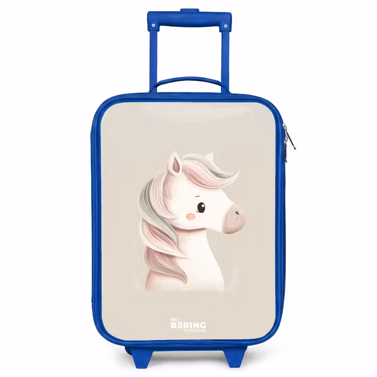Pony in roze pastel kleuren Kinderkoffer - Blauw klein -3d