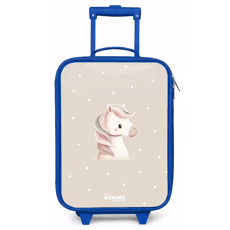 Pony omringd door stippen in beige kleuren Kinderkoffer - Blauw klein -zz3dotto