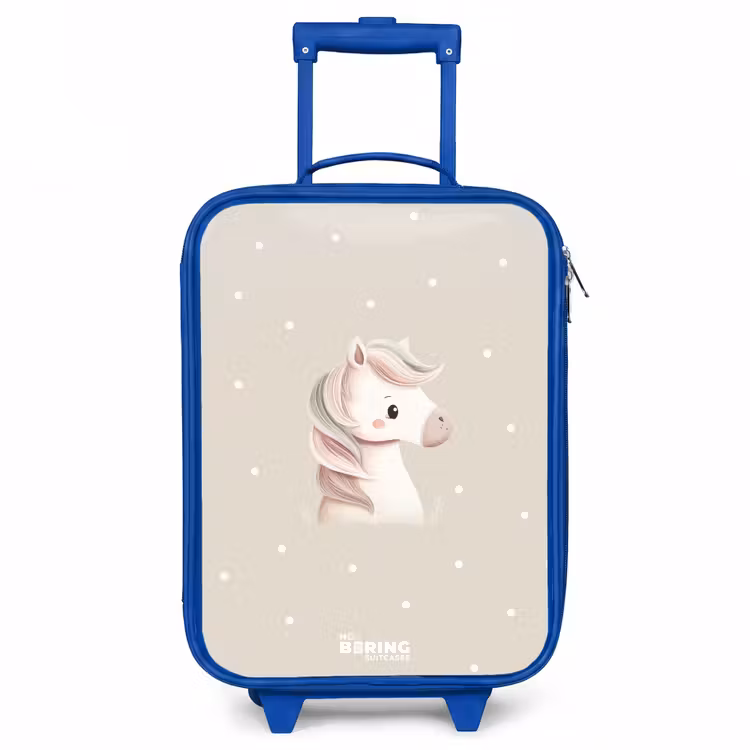Pony omringd door stippen in beige kleuren Kinderkoffer - Blauw klein -3d
