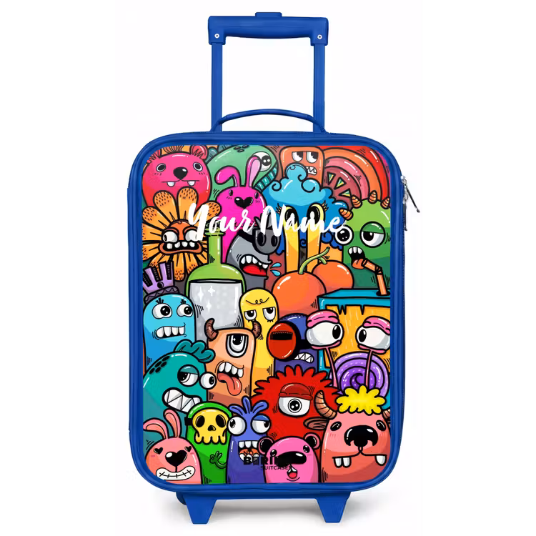 Knallende gekleurde monsters Kinderkoffer - Blauw klein -zz3dotto