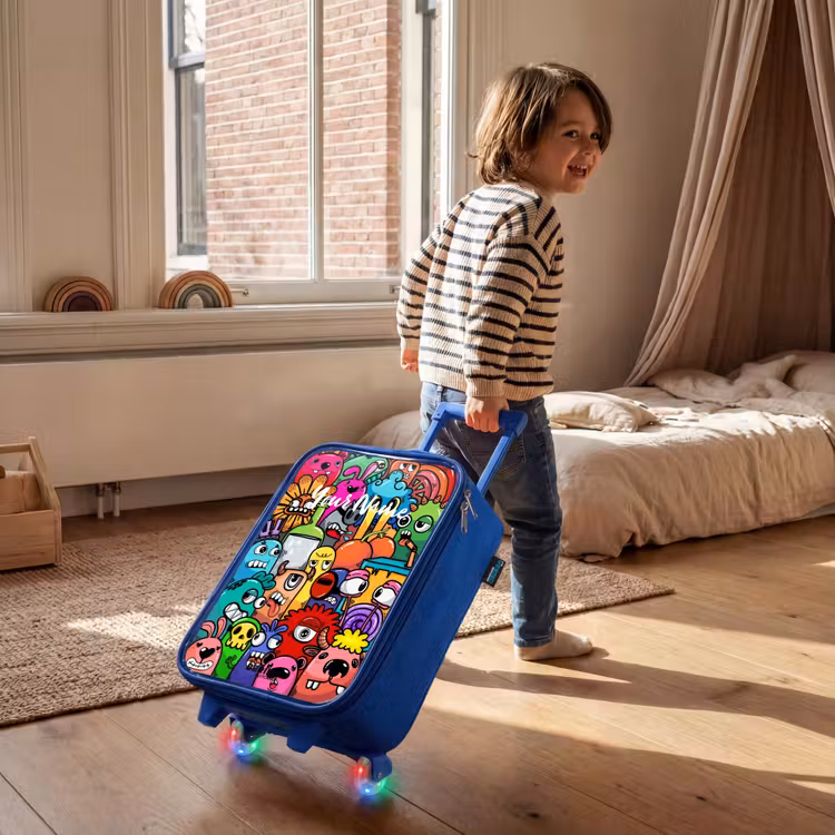 Knallende gekleurde monsters Kinderkoffer - Blauw klein -sfeer1