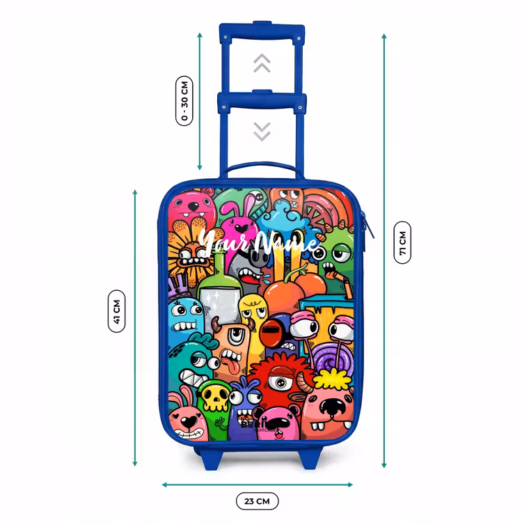 Knallende gekleurde monsters Kinderkoffer - Blauw klein -productfoto_formaten