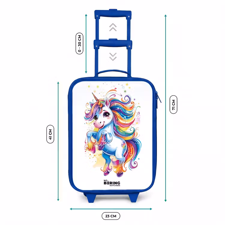 Steigerende Eenhoorn met Regenboogmanen Kinderkoffer - Blauw klein -productfoto_formaten