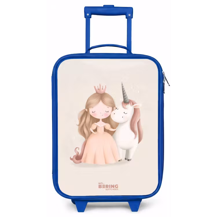 Prinses en een eenhoorn in pastel kleuren Kinderkoffer - Blauw klein -zz3dotto