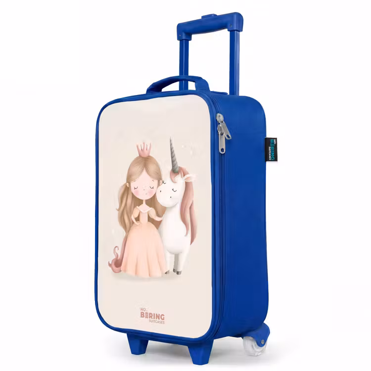 Prinses en een eenhoorn in pastel kleuren Kinderkoffer - Blauw klein -productfoto_schuin