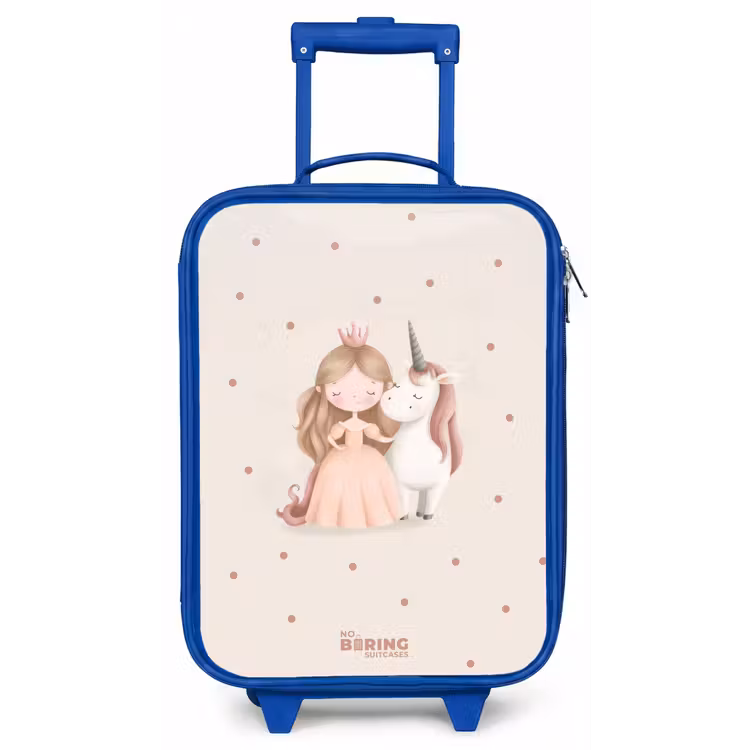 Prinses en een eenhoorn in pastel kleuren Kinderkoffer - Blauw klein -zz3dotto