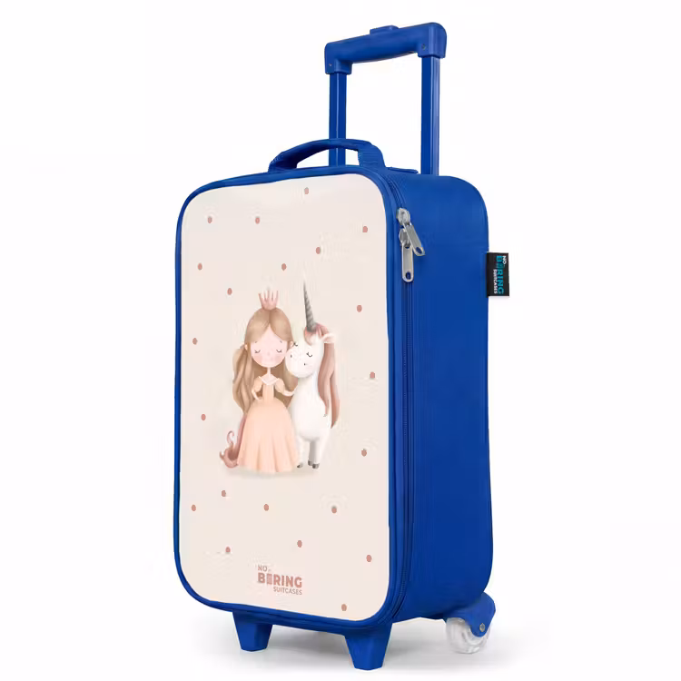 Prinses en een eenhoorn in pastel kleuren Kinderkoffer - Blauw klein -productfoto_schuin