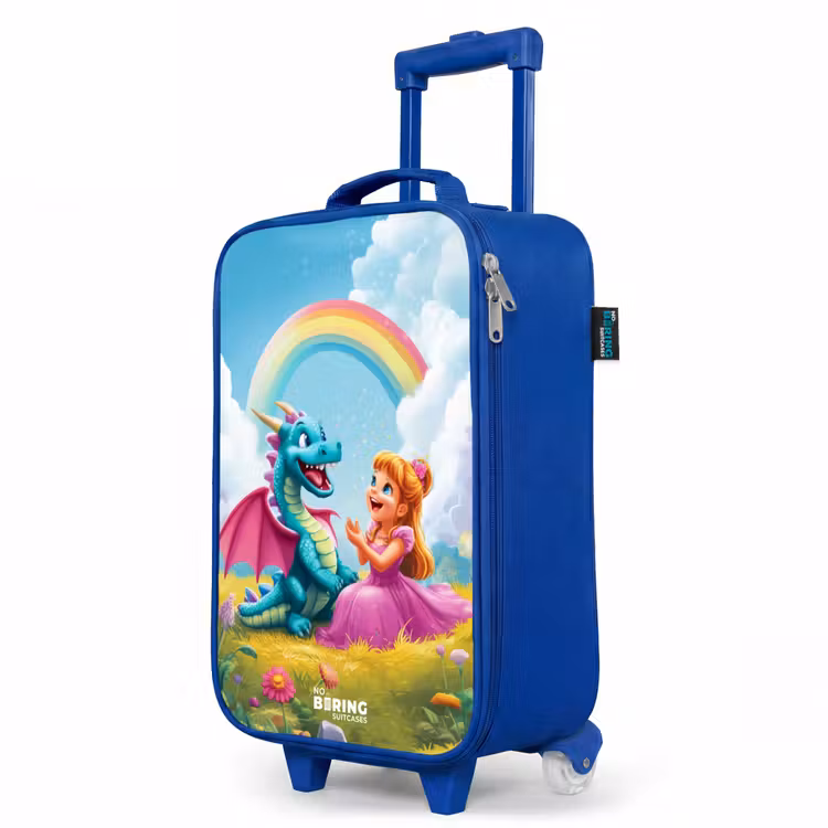 Prinses en dino in een kleurrijke wereld Kinderkoffer - Blauw klein -productfoto_schuin
