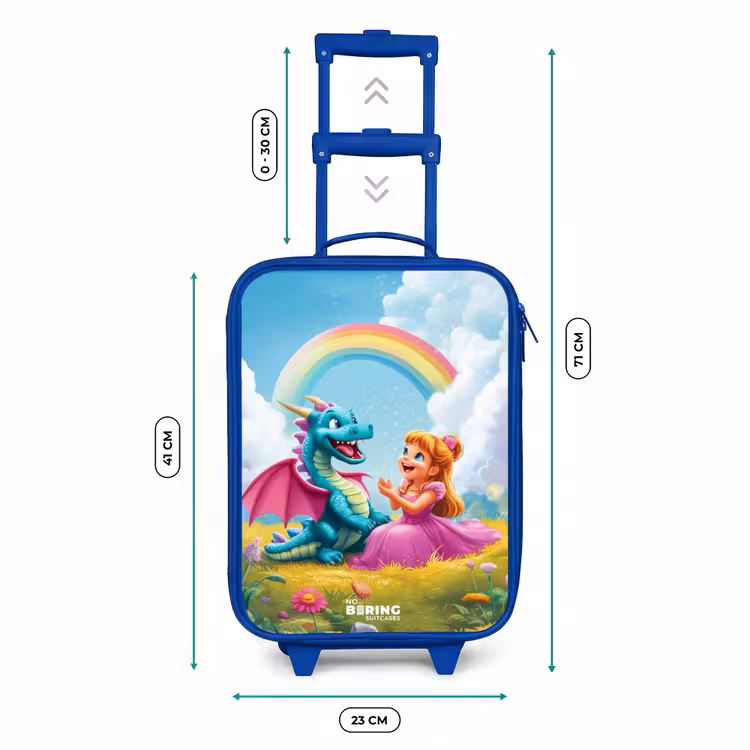Prinses en dino in een kleurrijke wereld Kinderkoffer - Blauw klein -productfoto_formaten