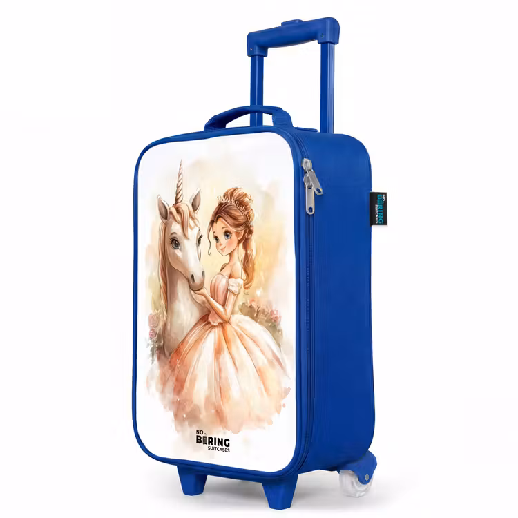 Prinses in jurk met witte eenhoorn Kinderkoffer - Blauw klein -productfoto_schuin