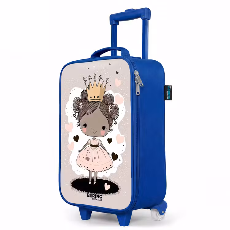 Prinses op gekleurde achtergrond met roze en zwarte hartjes Kinderkoffer - Blauw klein -productfoto_schuin