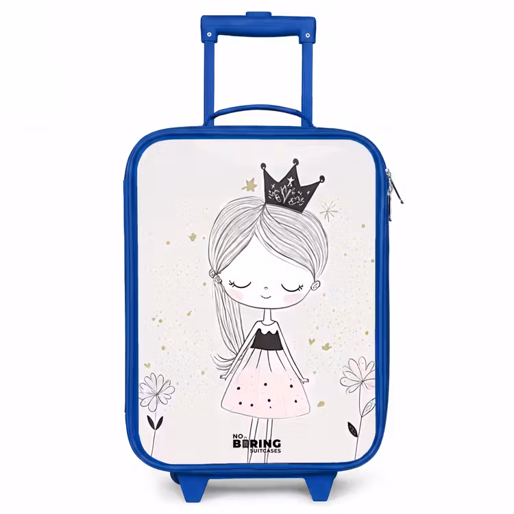 Prinses met zwart jurkje Kinderkoffer - Blauw klein -3d