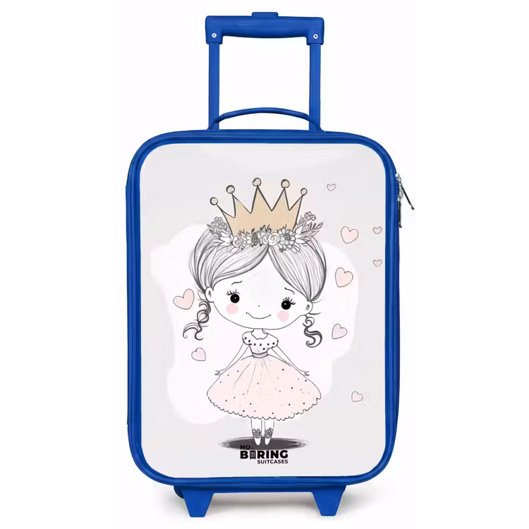 Prinses met kroon en roze hartjes Kinderkoffer - Blauw klein -zz3dotto