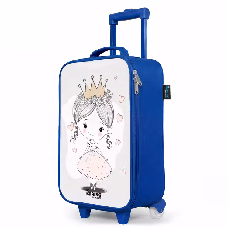 Prinses met kroon en roze hartjes Kinderkoffer - Blauw klein -productfoto_schuin