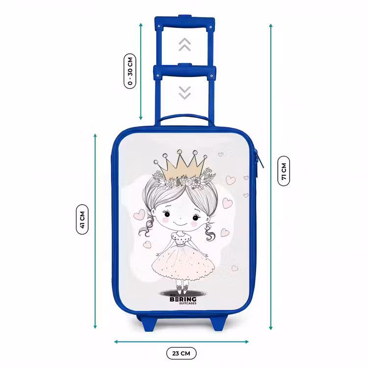Prinses met kroon en roze hartjes Kinderkoffer - Blauw klein -productfoto_formaten