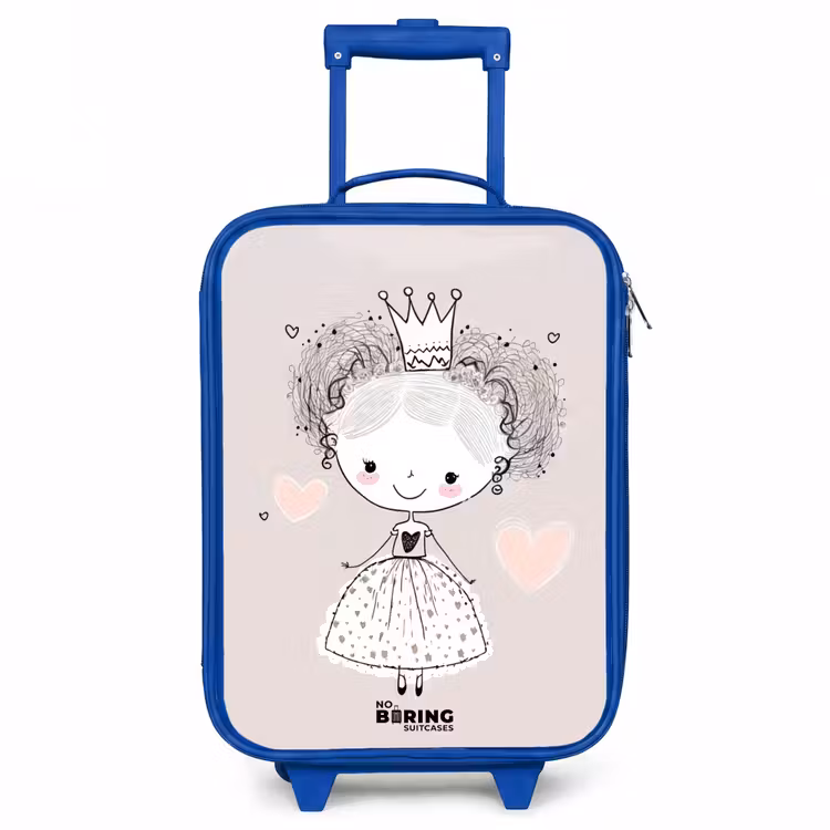 Prinses met krulletjes Kinderkoffer - Blauw klein -3d