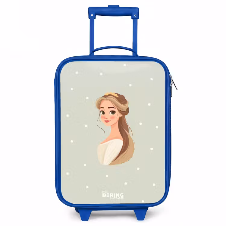 Prinses met tiara op groene stippenachtergrond Kinderkoffer - Blauw klein -3d