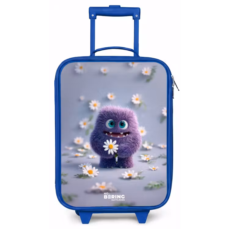 Paars Pluizig Vriendje met Madelief Kinderkoffer - Blauw klein -zz3dotto