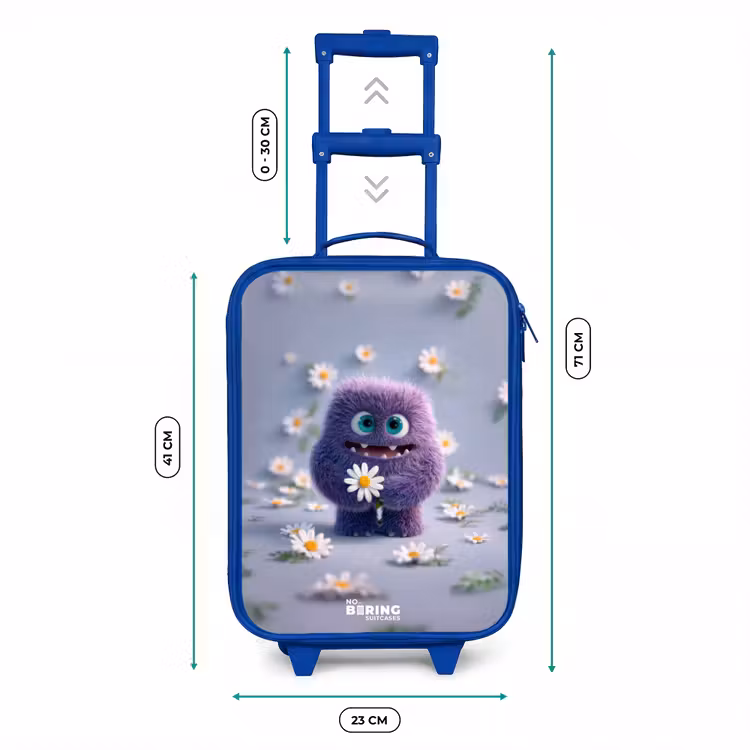 Paars Pluizig Vriendje met Madelief Kinderkoffer - Blauw klein -productfoto_formaten