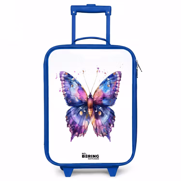 Paarse prachtvlinder Kinderkoffer - Blauw klein -3d