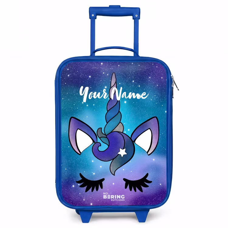 Paarse eenhoorn Kinderkoffer - Blauw klein -3d