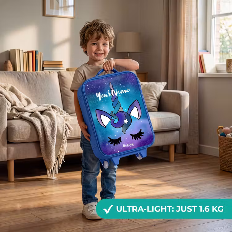 Paarse eenhoorn Kinderkoffer - Blauw klein -sfeer2_EN