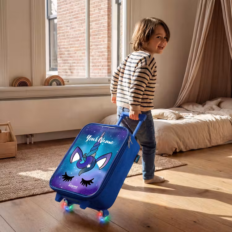 Paarse eenhoorn Kinderkoffer - Blauw klein -sfeer1