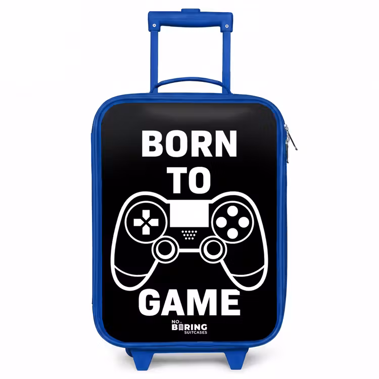Qoute met controller in zwart wit Kinderkoffer - Blauw klein -3d