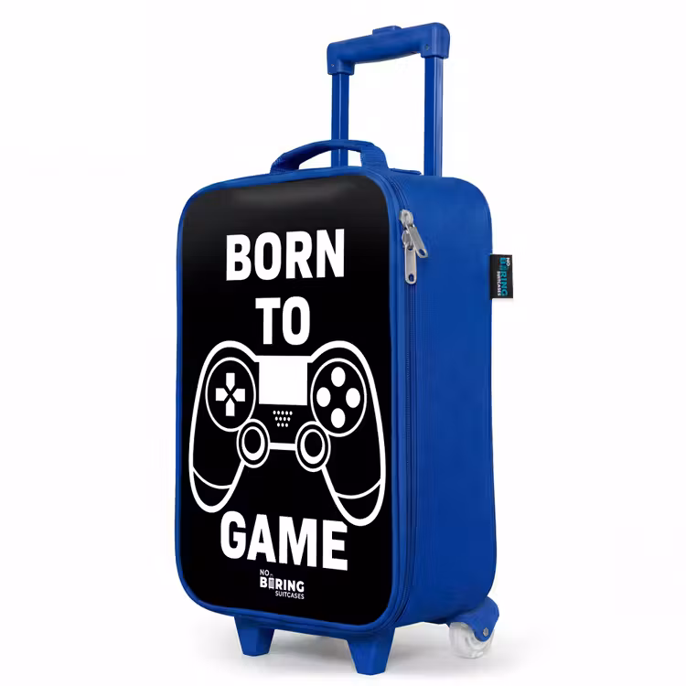 Qoute met controller in zwart wit Kinderkoffer - Blauw klein -productfoto_schuin