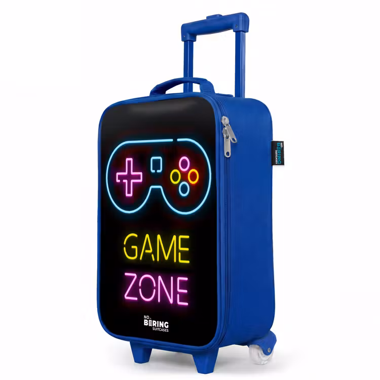 Qoute met neonkleuren Kinderkoffer - Blauw klein -productfoto_schuin