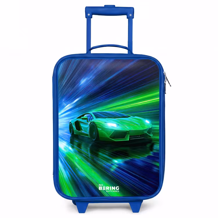 Raceauto - Felgroen - Lichtstralen - Snelheid Kinderkoffer - Blauw klein -3d