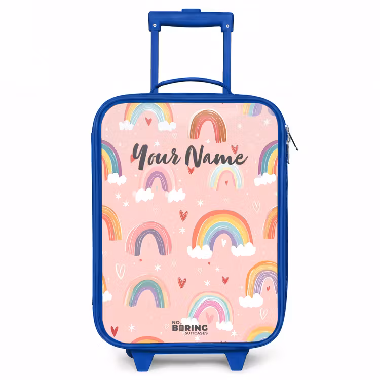 Regenbogen op een roze achtergrond Kinderkoffer - Blauw klein -3d