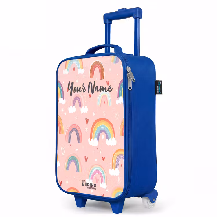 Regenbogen op een roze achtergrond Kinderkoffer - Blauw klein -productfoto_schuin