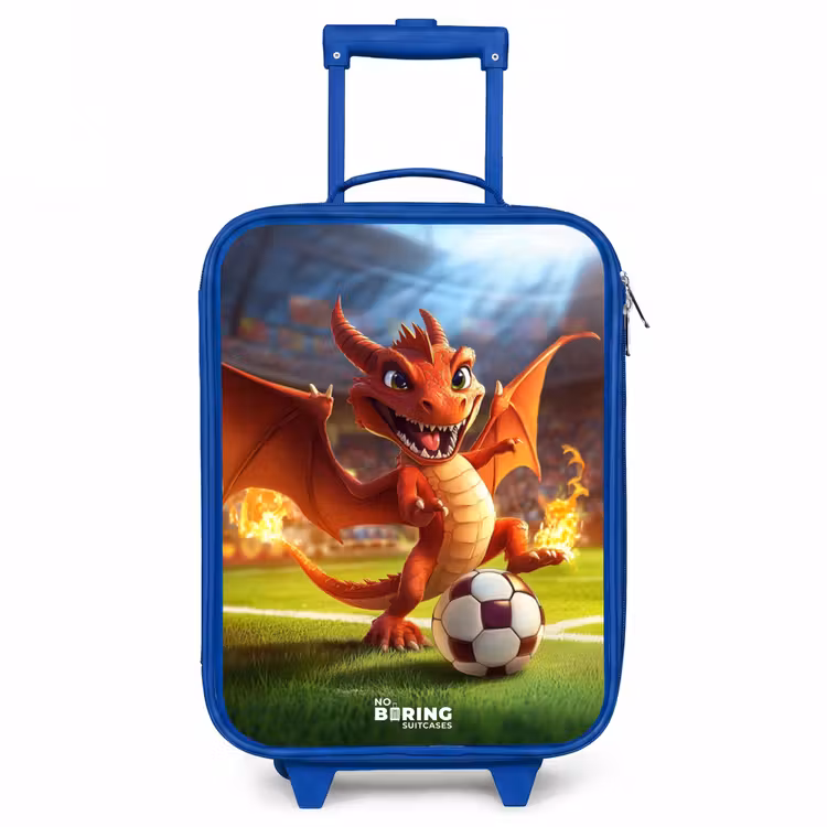 Rode draak voetbalt in zonnig stadion Kinderkoffer - Blauw klein -3d