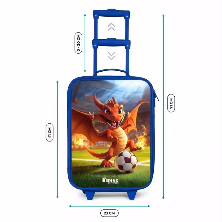 Rode draak voetbalt in zonnig stadion Kinderkoffer - Blauw klein -productfoto_formaten