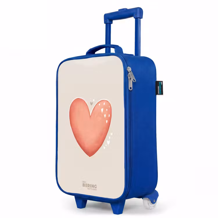 Rood hart op een beige achtergrond Kinderkoffer - Blauw klein -productfoto_schuin