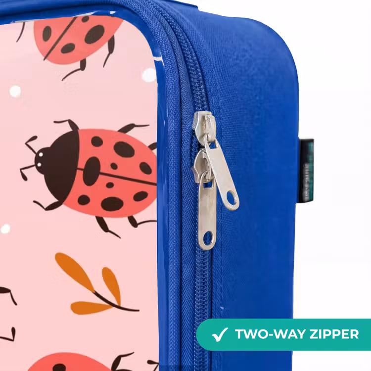 Rode lieveheersbeestjes op roze achtergrond Kinderkoffer - Blauw klein -rits_EN