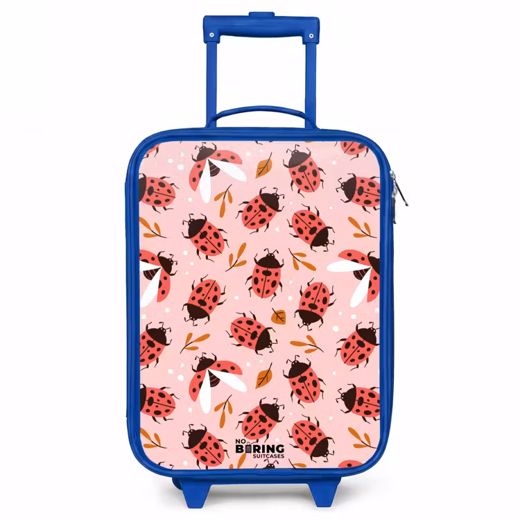 Rode lieveheersbeestjes op roze achtergrond Kinderkoffer - Blauw klein -3d