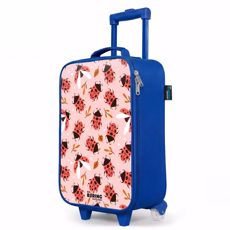 Rode lieveheersbeestjes op roze achtergrond Kinderkoffer - Blauw klein -productfoto_schuin