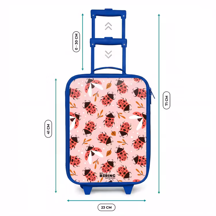 Rode lieveheersbeestjes op roze achtergrond Kinderkoffer - Blauw klein -productfoto_formaten