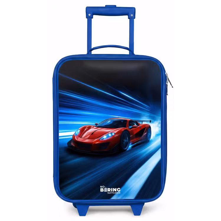 Rode racewagen in digitale snelheidswereld Kinderkoffer - Blauw klein -zz3dotto