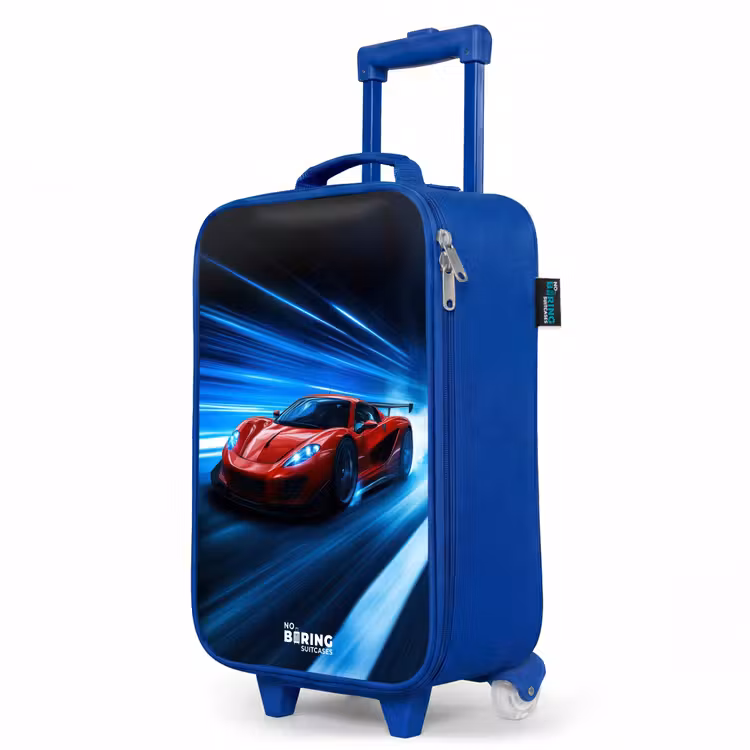 Rode racewagen in digitale snelheidswereld Kinderkoffer - Blauw klein -productfoto_schuin
