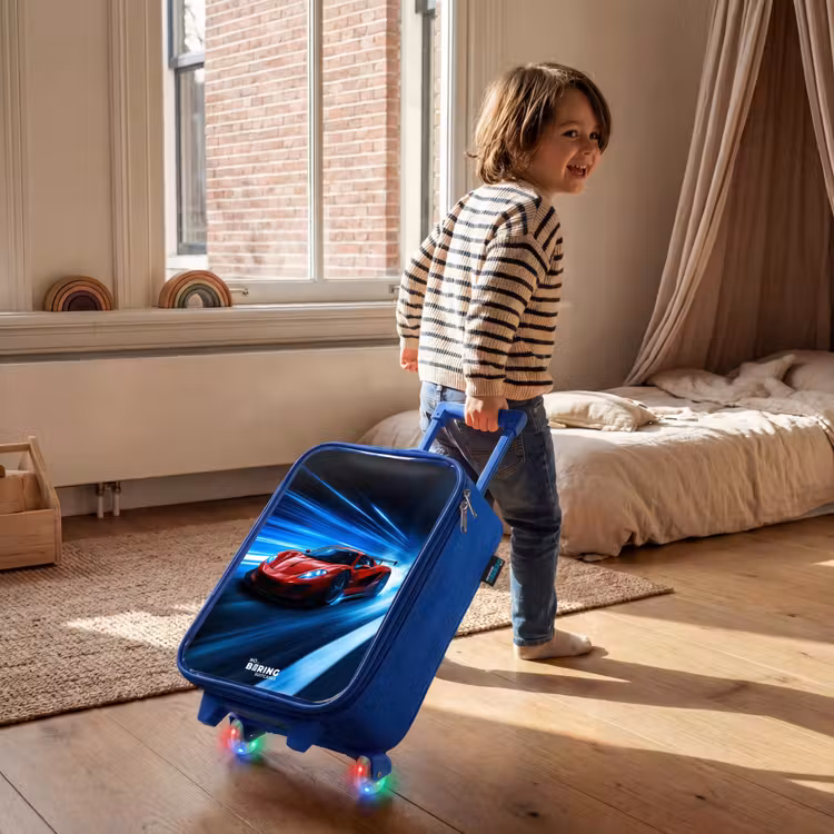 Rode racewagen in digitale snelheidswereld Kinderkoffer - Blauw klein -sfeer1