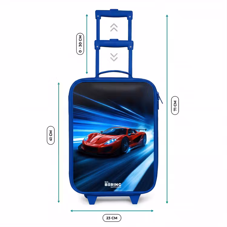 Rode racewagen in digitale snelheidswereld Kinderkoffer - Blauw klein -productfoto_formaten