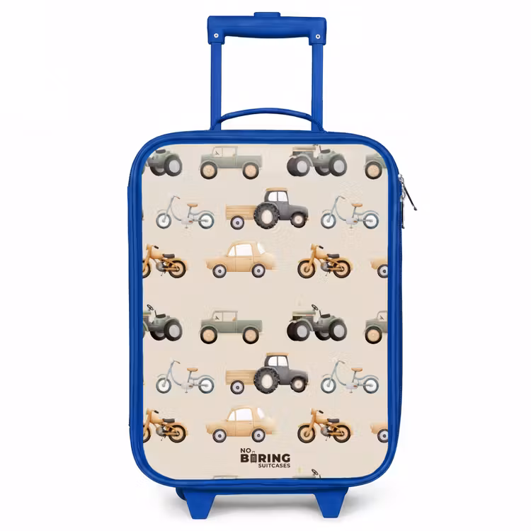 Retro voertuigen patroon Kinderkoffer - Blauw klein -3d